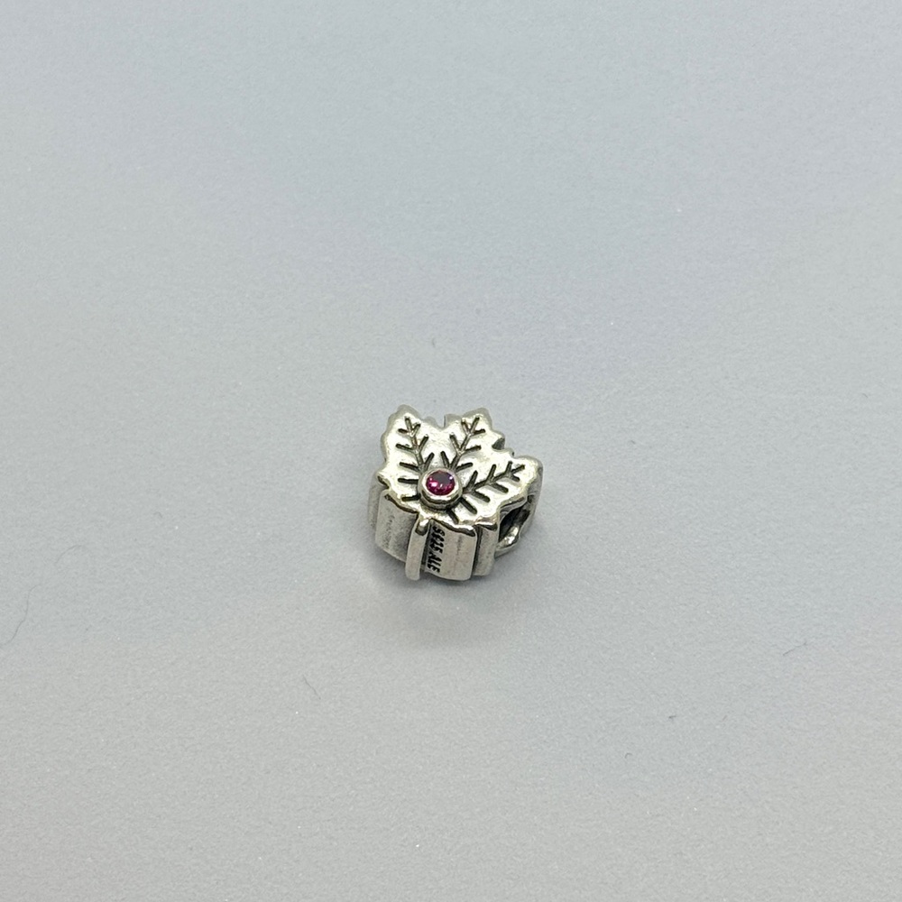 Authentic Pandora Silver Maple Leaf Ruby Charm